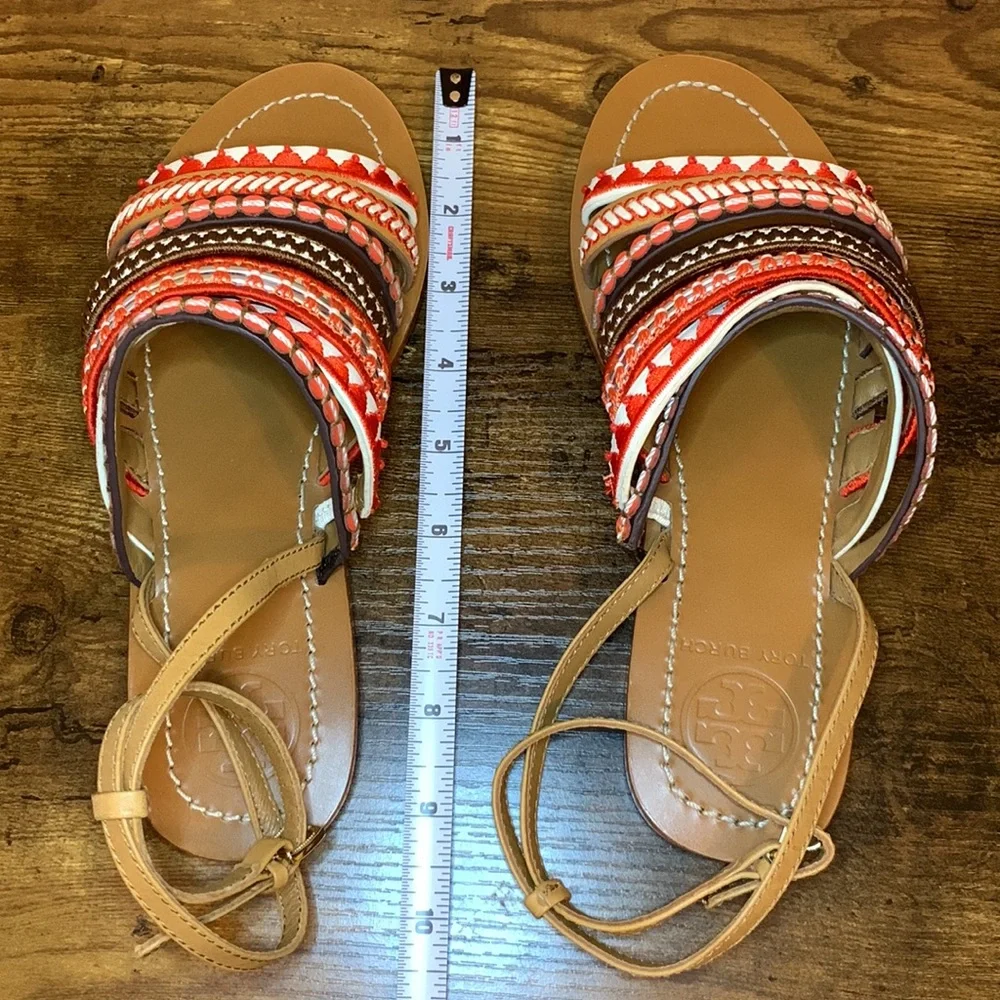 Tory Burch embroidered Poppy red multi sandals 6.5